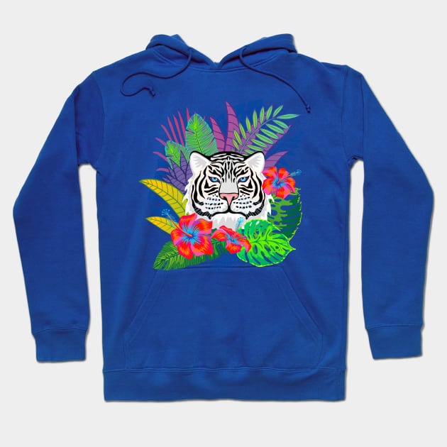 White Tiger and Exotic Lives and Flowers Hoodie by Cool Abstract Design